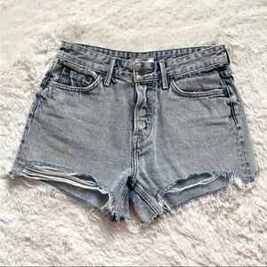 GRLFRND Helena Cotton Denim Shorts Distressed Cut-Off Light Wash